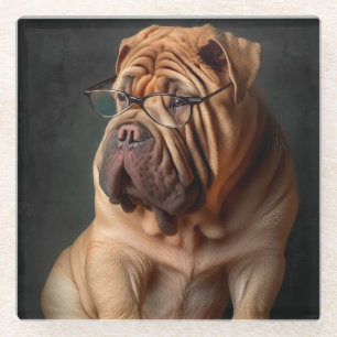 Dessous-de-verre En Verre Shar Pei Intelligent Chien avec Création de Livre