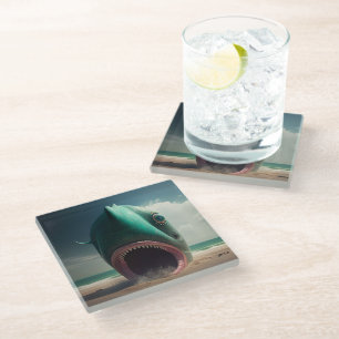 Dessous-de-verre En Verre Shark sculpture on the beach