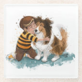 Dessous-de-verre En Verre Sheltie and Boy Dog Hug (Devant)
