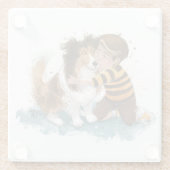 Dessous-de-verre En Verre Sheltie and Boy Dog Hug (Dos)