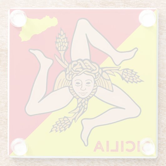 Dessous-de-verre En Verre Sicilia Trinacria Sicilian Flag design (Dos)