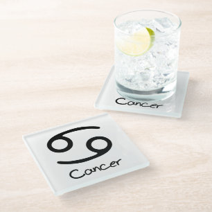 Dessous-de-verre En Verre Signe du zodiaque Cancer sur fond blanc