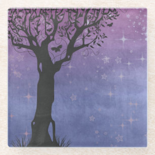 Dessous-de-verre En Verre Silhouette de l'arbre créatif