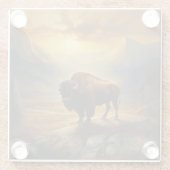 Dessous-de-verre En Verre Silhouette du coucher de soleil de bison de buffle (Dos)