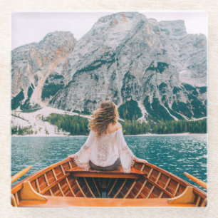 Dessous-de-verre En Verre Silhouette Femme Lac Alpin Nature