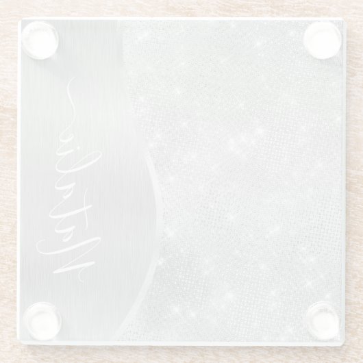 Dessous-de-verre En Verre Silver Glitter Glam Bling Personalized (Dos)