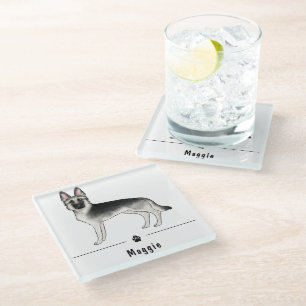 Dessous-de-verre En Verre Silver Sable Berger Allemand Et Paw Nom Personnali