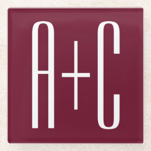 Dessous-de-verre En Verre Simple Couples   White & Burgundy