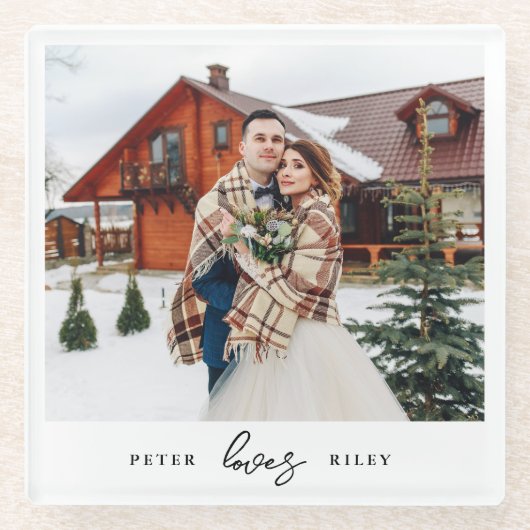 Dessous-de-verre En Verre Simple Love Script Personnalisé Couple Photo (Devant)