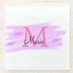 Dessous-de-verre En Verre simple minimal ajouter nom monogramme aquarelle ro