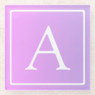 Dessous-de-verre En Verre Simple Monogramme Dégradé Rose/Violet Subtil