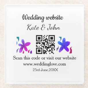 Dessous-de-verre En Verre Site web mariage minimal simple Q R code ajouter n
