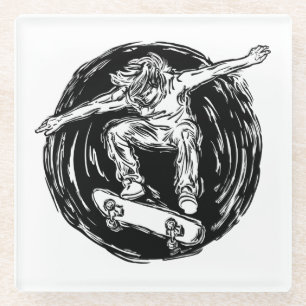 Dessous-de-verre En Verre Skater légendaire faisant du ski de fond en milieu