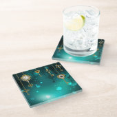 Dessous-de-verre En Verre Skeleton Keys on Green Background (Incliné)