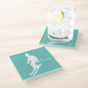 Dessous-de-verre En Verre Skier minimaliste hiver Turquoise blanc