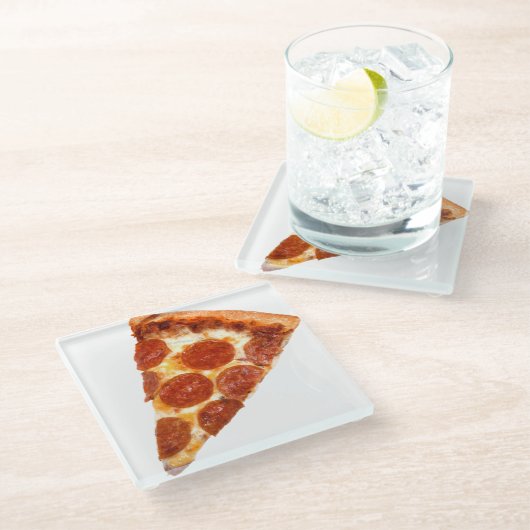 Dessous-de-verre En Verre SlipperyJoe's classique pepperoni pizza tranche fo (Incliné)