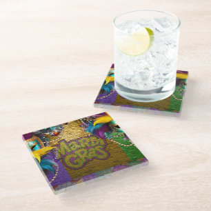 Dessous-de-verre En Verre SlipperyJoe's Mardi Gras Colliers de perles doublo