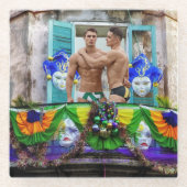 Dessous-de-verre En Verre SlipperyJoe's Mardi Gras Hommes violet or vert bal (Devant)