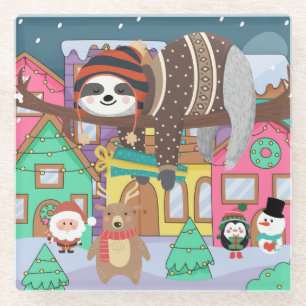 Dessous-de-verre En Verre Sloth Christmas