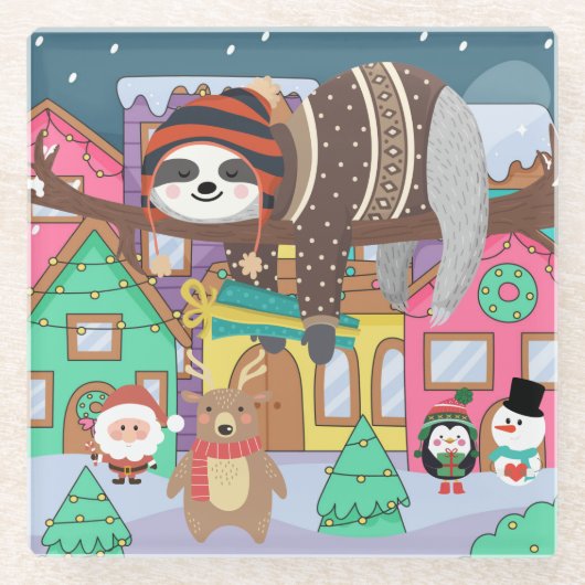 Dessous-de-verre En Verre Sloth Christmas (Devant)