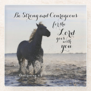 Dessous-de-verre En Verre Sois forte et courageuse Bible Verse Deut 31 Horse