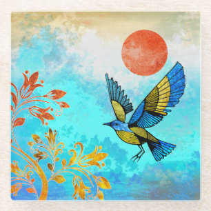 Dessous-de-verre En Verre Soleil de l'arbre d'oiseaux