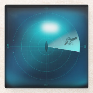 Dessous-de-verre En Verre Sonar de bateau Image de calmar géant Nautical Ste
