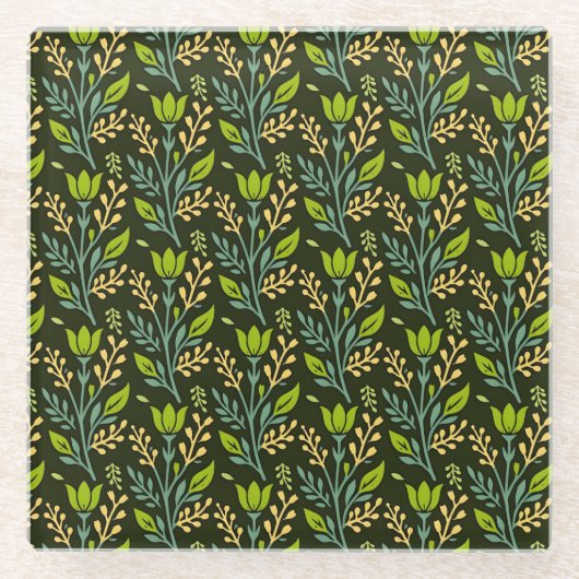 Dessous-de-verre En Verre Sophisticated blue & beige floral pattern design  (Devant)