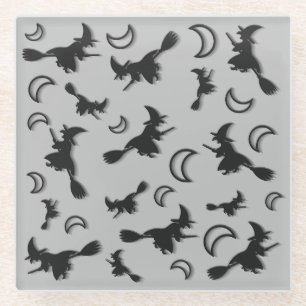 Dessous-de-verre En Verre Sorcière volante entre la moitié de la lune à Hall