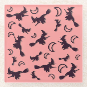 Dessous-de-verre En Verre Sorcière volante entre la moitié de la lune à Hall