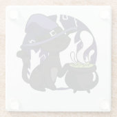 Dessous-de-verre En Verre Sorcières Chat noir adorable Halloween (Dos)