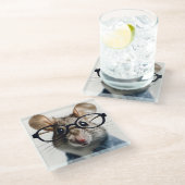 Dessous-de-verre En Verre Souris de champ Portant des lunettes (Incliné)