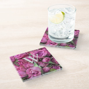 Dessous-de-verre En Verre Sous-main en verre Roses Monogramme Elégant Rose