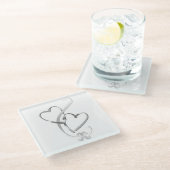 DESSOUS-DE-VERRE EN VERRE SOUS-PLAT "ANNEAUX DE MARIAGE AVEC CŒUR" (Incliné)