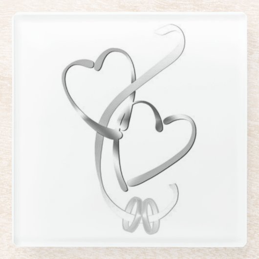 DESSOUS-DE-VERRE EN VERRE SOUS-PLAT "ANNEAUX DE MARIAGE AVEC CŒUR" (Devant)