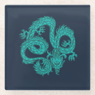 Dessous-de-verre En Verre Sous-verre en papier bleu marine Dragon Oriental T