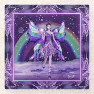 Dessous-de-verre En Verre Sous-verre en verre de la Fée de la Pluie Violette
