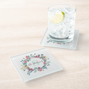 Dessous-de-verre En Verre Sous-verre en verre floral aquarelle monogrammé