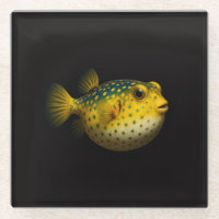 Sous-verre en verre noir 4 Luxe, Poisson-globe jau