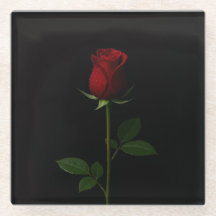 Sous-verre en verre noir 4 Luxe, Rose rouge velour