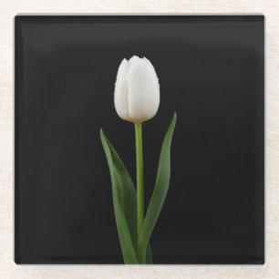 Dessous-de-verre En Verre Sous-verre en verre noir 4 Luxe, Tulipe blanche pe
