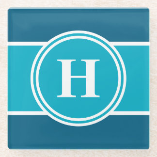 Dessous-de-verre En Verre Sous-verre monogramme personnalisable bleu sarcell