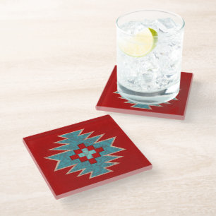 Dessous-de-verre En Verre Southwest Mesas Rouge et Turquoise