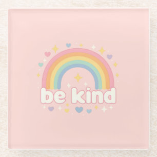 Dessous-de-verre En Verre Soyez Gentil – Positivité Pastel Arc-en-ciel