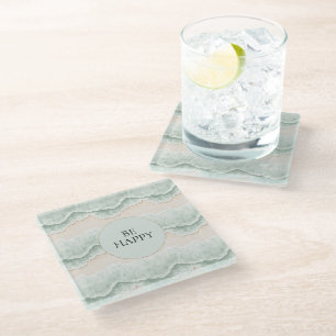 Dessous-de-verre En Verre Soyez Heureux Mint Circle Beach Aqua Waves