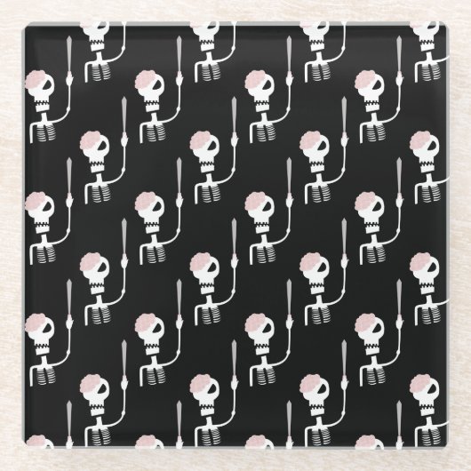 Dessous-de-verre En Verre Squelette d'Halloween avec épée (Devant)