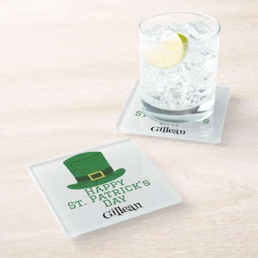 Dessous-de-verre En Verre St. Patrick's Day casquette vert irlandais Shamroc (Incliné)
