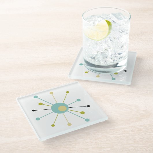 Dessous-de-verre En Verre Starburst atomique Bleu Vert Jaune Mi-siècle (Incliné)
