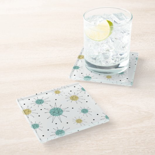 Dessous-de-verre En Verre Starburst franciscain bleu et jaune mi-siècle (Incliné)