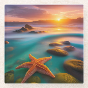 Dessous-de-verre En Verre Starfish sur la plage à Dawn